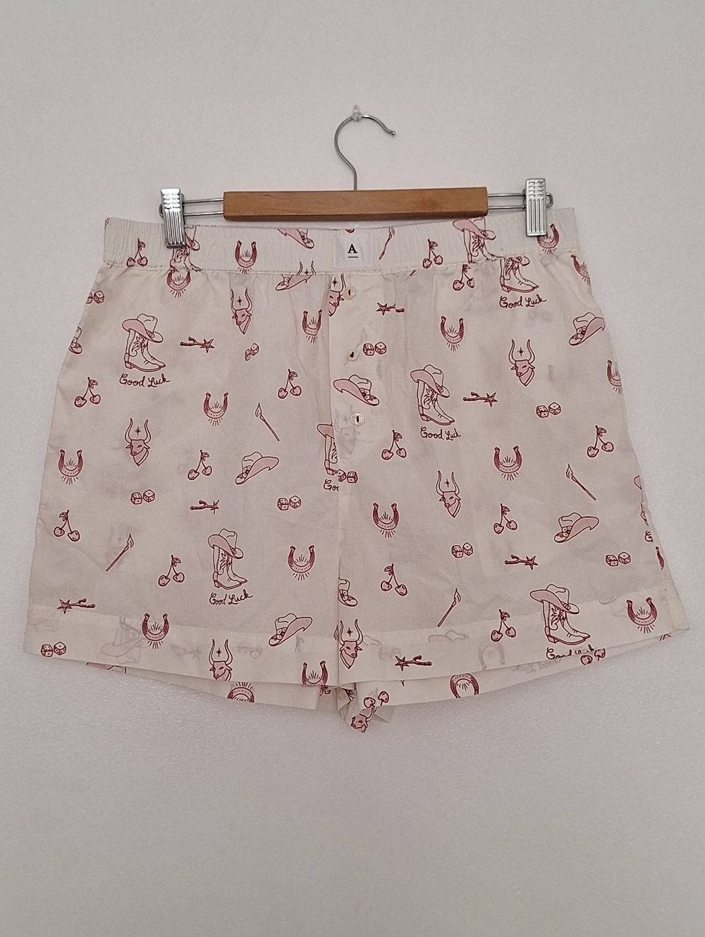 NWOT BY ANTHROPOLOGIE Women's Cream Pajama Shorts with Red Western Print